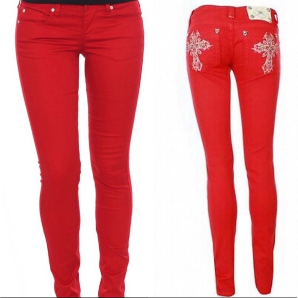 Miss Me Denim - Miss Me Red Skinny Jeans - Bling Pockets Size 28